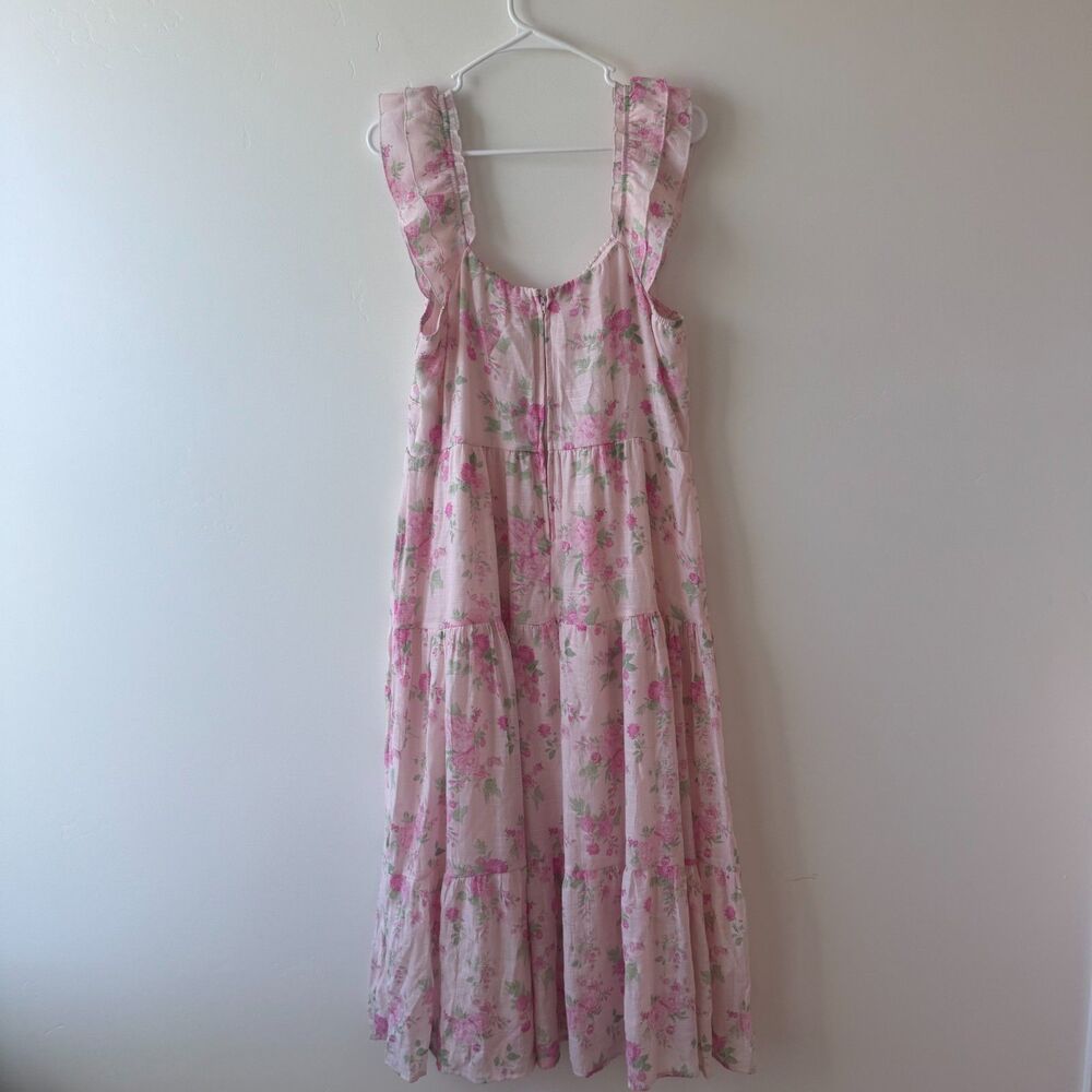 Pink Floral Ruffle Maxi Dress Cutout Tiered Size XL Trixxi Los Angeles